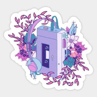 Vintage retro kawaii cassette portable media player stereo sticker with flowers Sticker